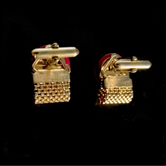 Vintage Red & Gold Tone Button Wrap Around and Red Stone Button Cufflinks. - Picture 2 of 3